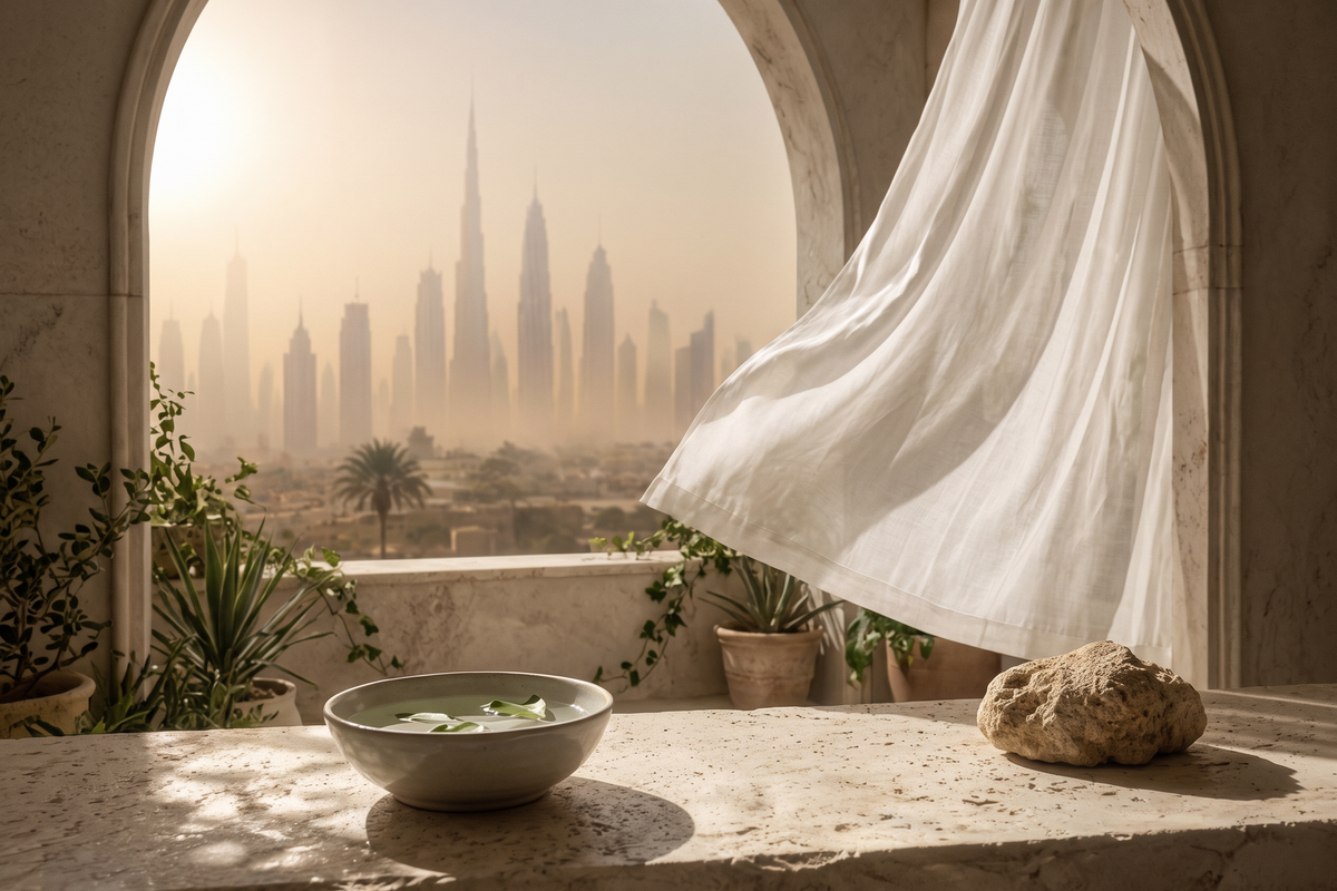 Warm Gulf climate and urban environmental context without a portrait